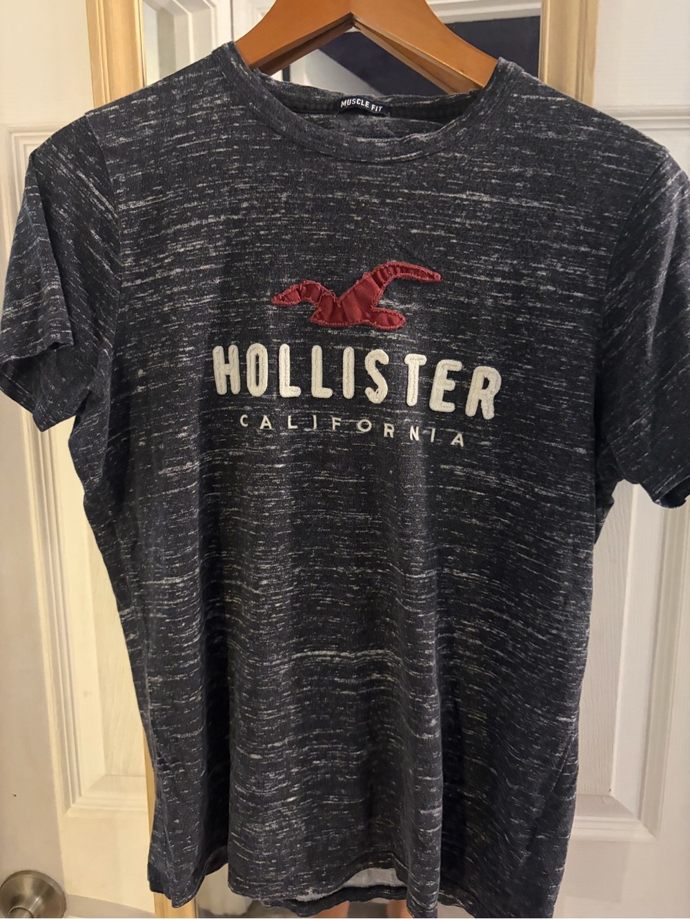Hollister Navy Heather Short-Sleeve Logo Tee with Red Emblem